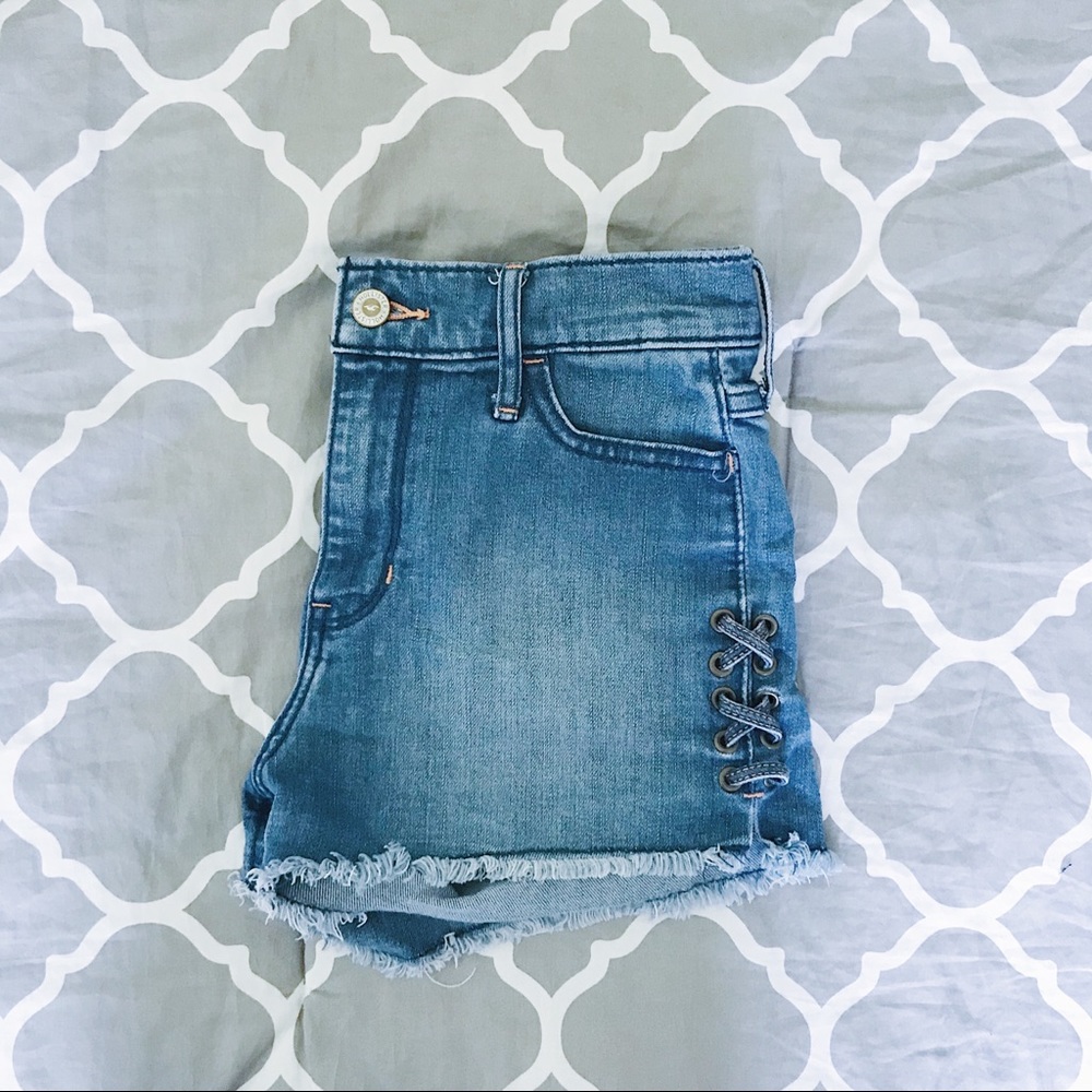 Denim High Rise Lace Up Shorts